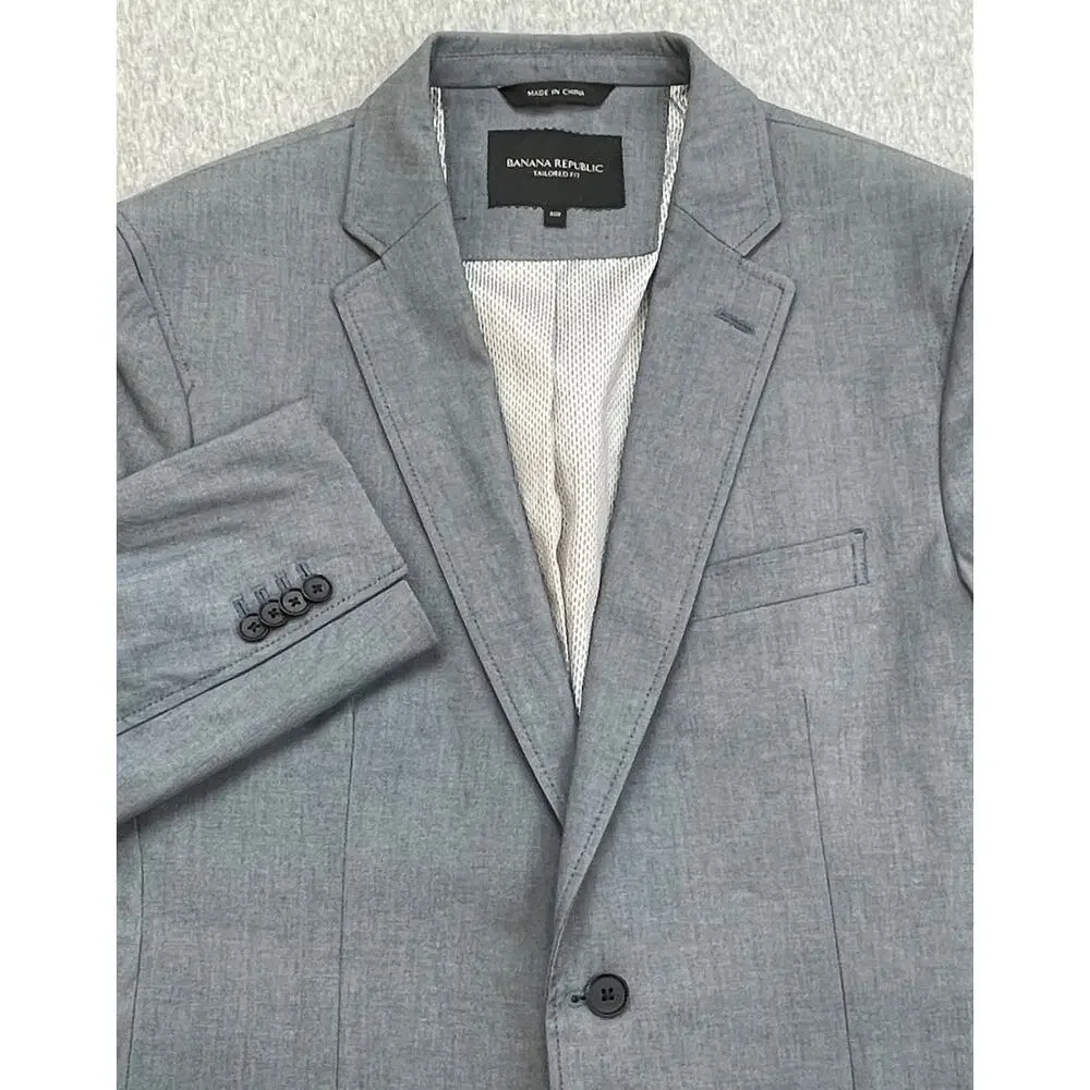 Banana Republic Blazer Mens 40R Gray Cotton Blend Stretch 2-Button Single Breast